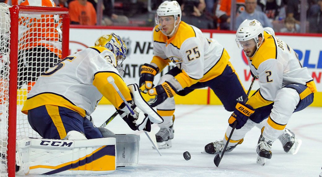 pekka rinnes shutout colton sissons goal lead preds past flyers nashville jr ice flyers